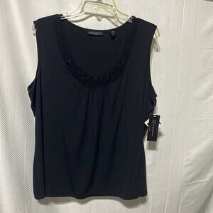 Context woman 2x black sleeveless bejeweled neckline tank rayon spandex nwt
